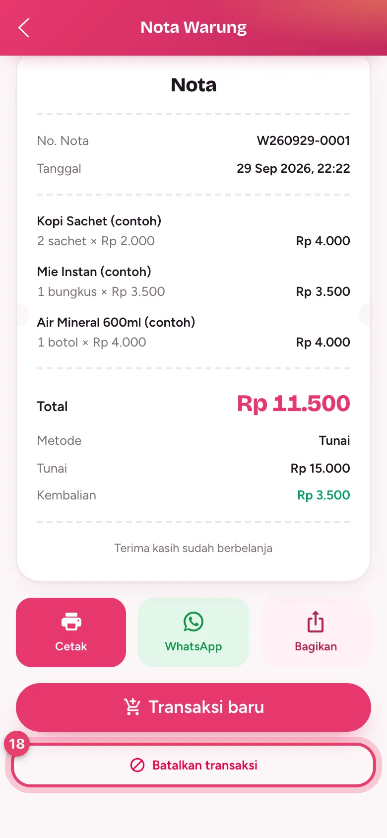 Tombol Batalkan transaksi di bagian bawah nota