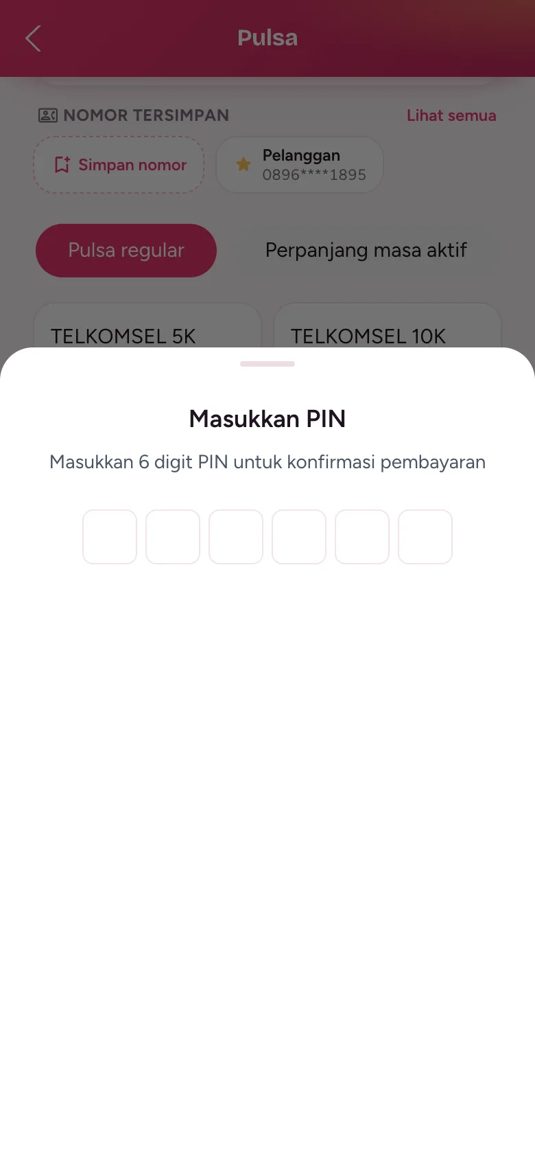 Lembar Masukkan PIN untuk konfirmasi pembayaran