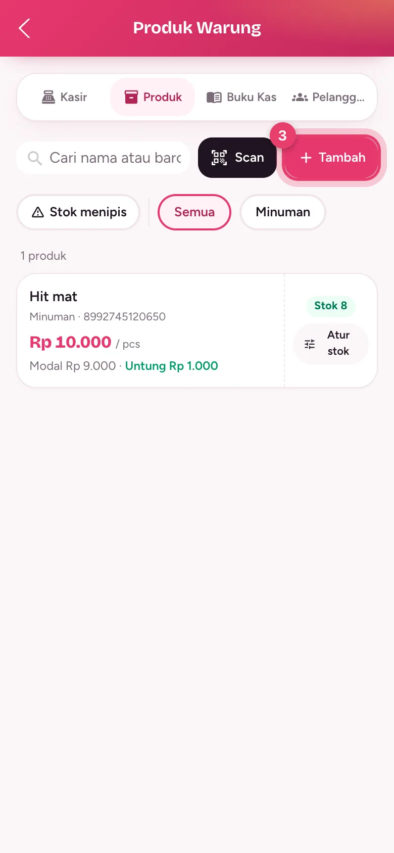 Tombol Tambah di halaman Produk Warung