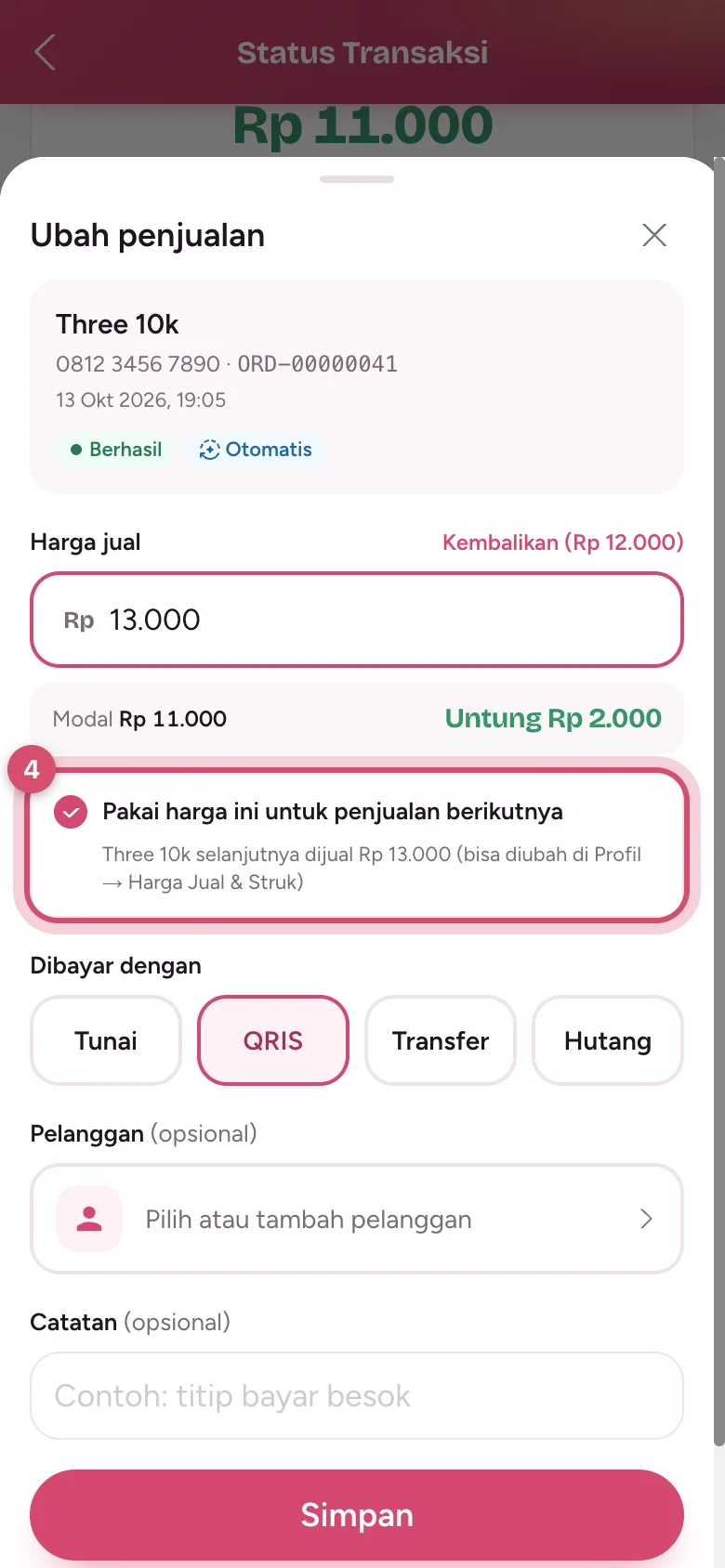 Centang Pakai harga ini untuk penjualan berikutnya
