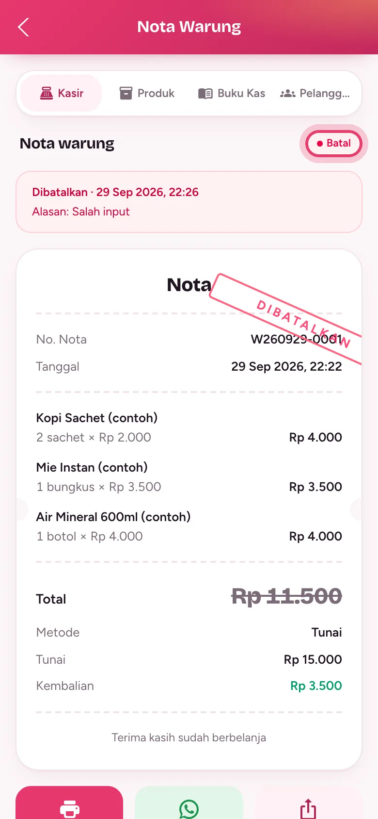 Nota berstatus Batal dengan cap Dibatalkan
